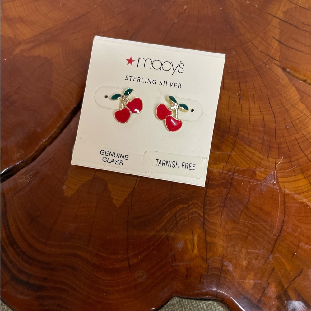 Sterling Silver Glass Cherry Post Earrings NEW from Macys